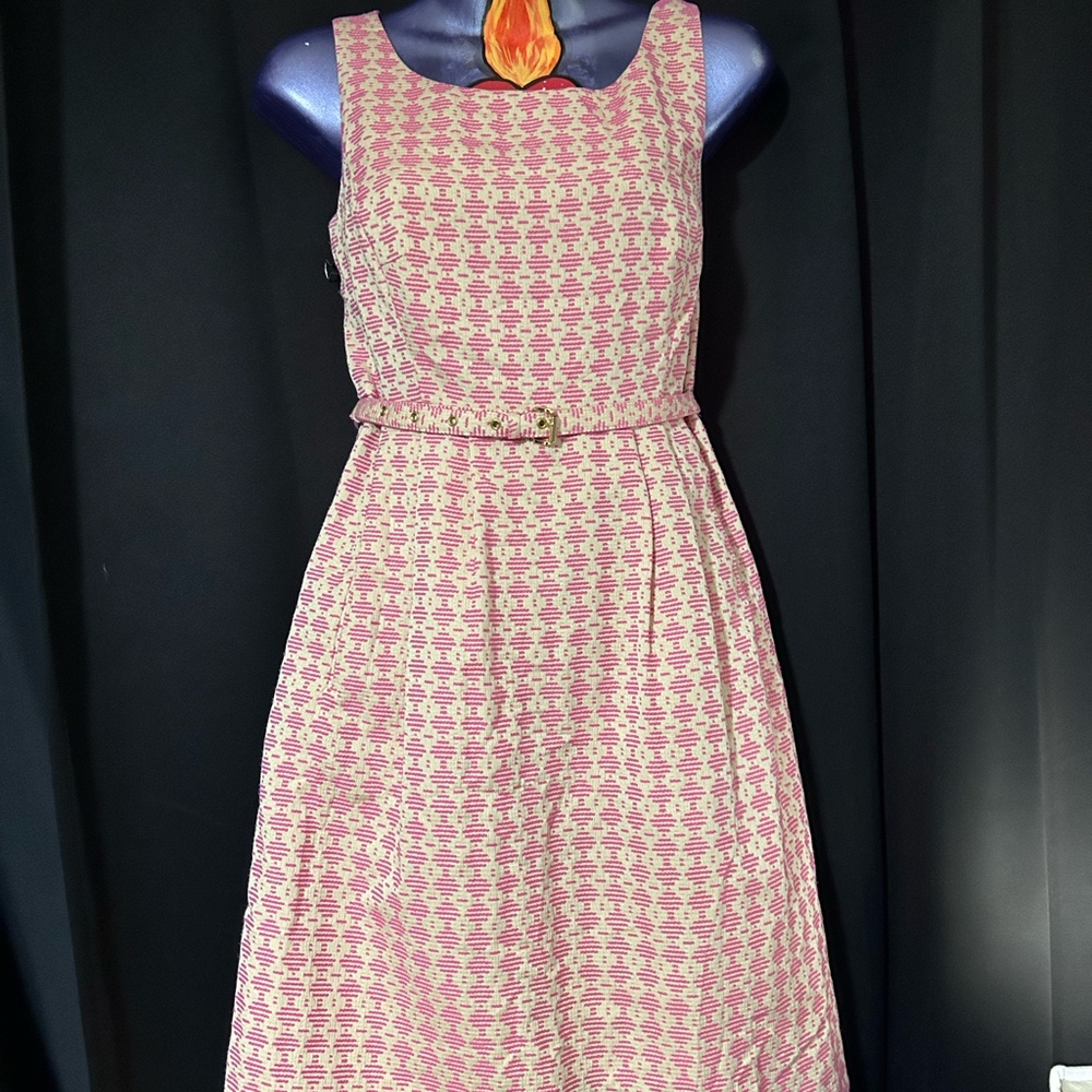 Michael Kors Pink And Cream Diamond Print Fit And Flare Dress Size 10